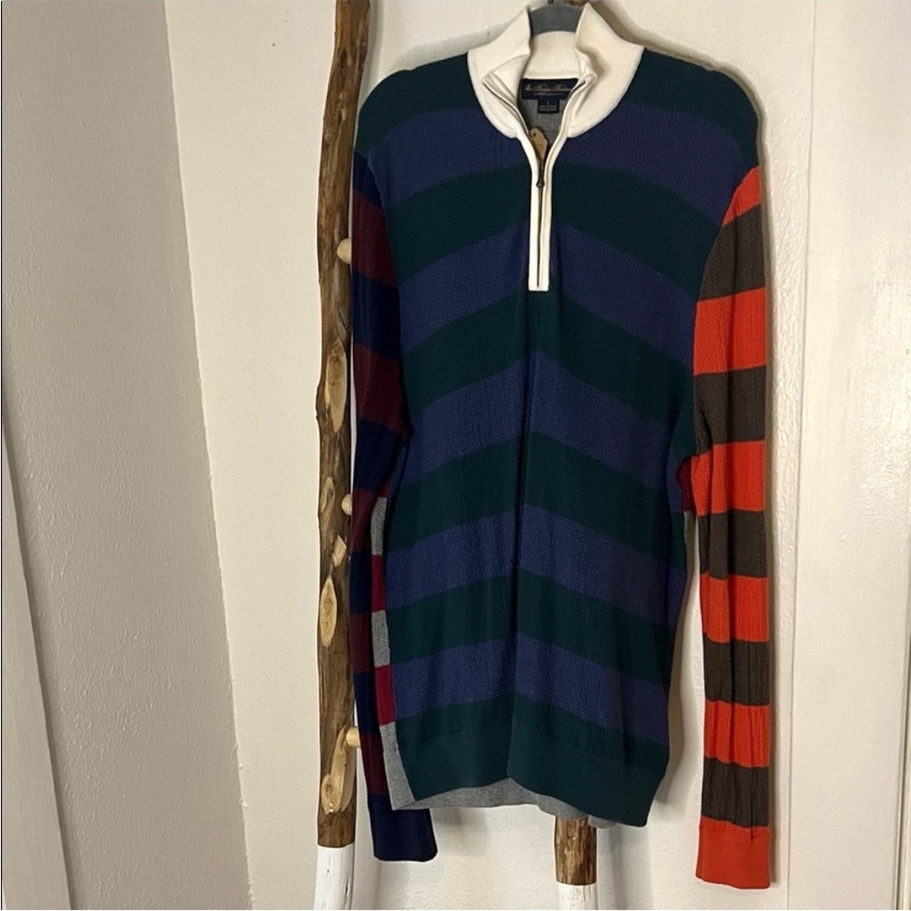Brooks Brothers Rugby Multicolor Striped Quarter Zip-Up Cotton Sweater Top